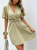 Twist Waist Flutter Sleeve Mini Dress