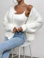 Pearl Trim Fuzzy Knit Cardigan