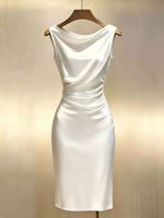 Satin Cowl Neck Ruched Sleeveless Dress