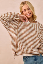 BiBi Open Seam Detail Textured Stripe Knit Top