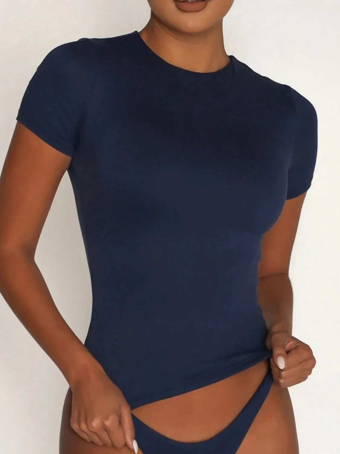 Round Neck Short Sleeve Swim Top - Ladyez