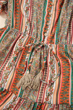 Bohemian Floral Print Buttoned V Neck Ruffle Tiered Dress