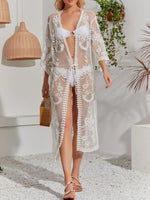Lace Detail Open Front Longline Cover-Up - Ladyez