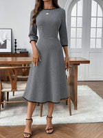 Plaid Round Neck 3/4 Sleeve Dress