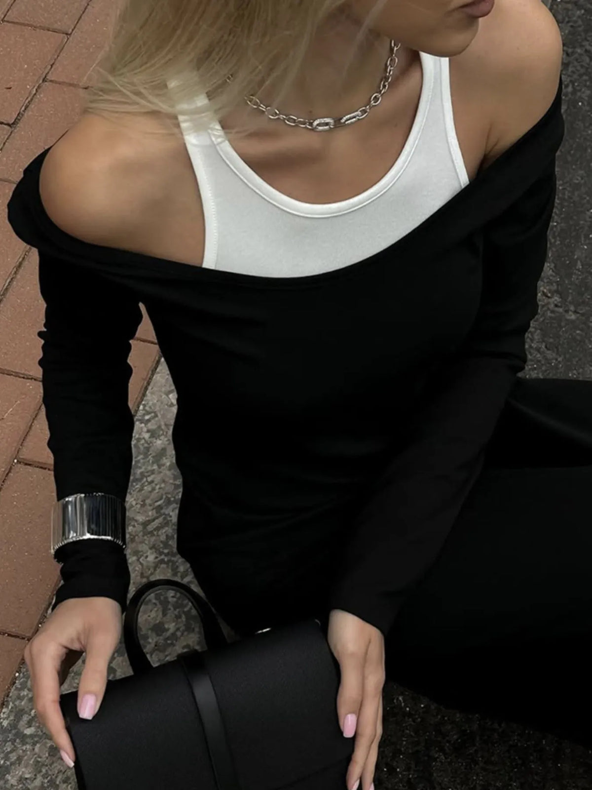 Contrast Long Sleeve Maxi Dress - Ladyez