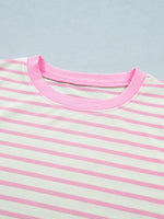 Stripe Ruffled Short Sleeve Patchwork Blouse