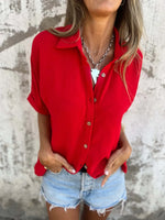 Full Size Casual Button Down Short Sleeve Loose Shirt Plus Size - Ladyez