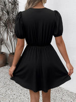 Tie Front Puff Sleeve Mini Dress