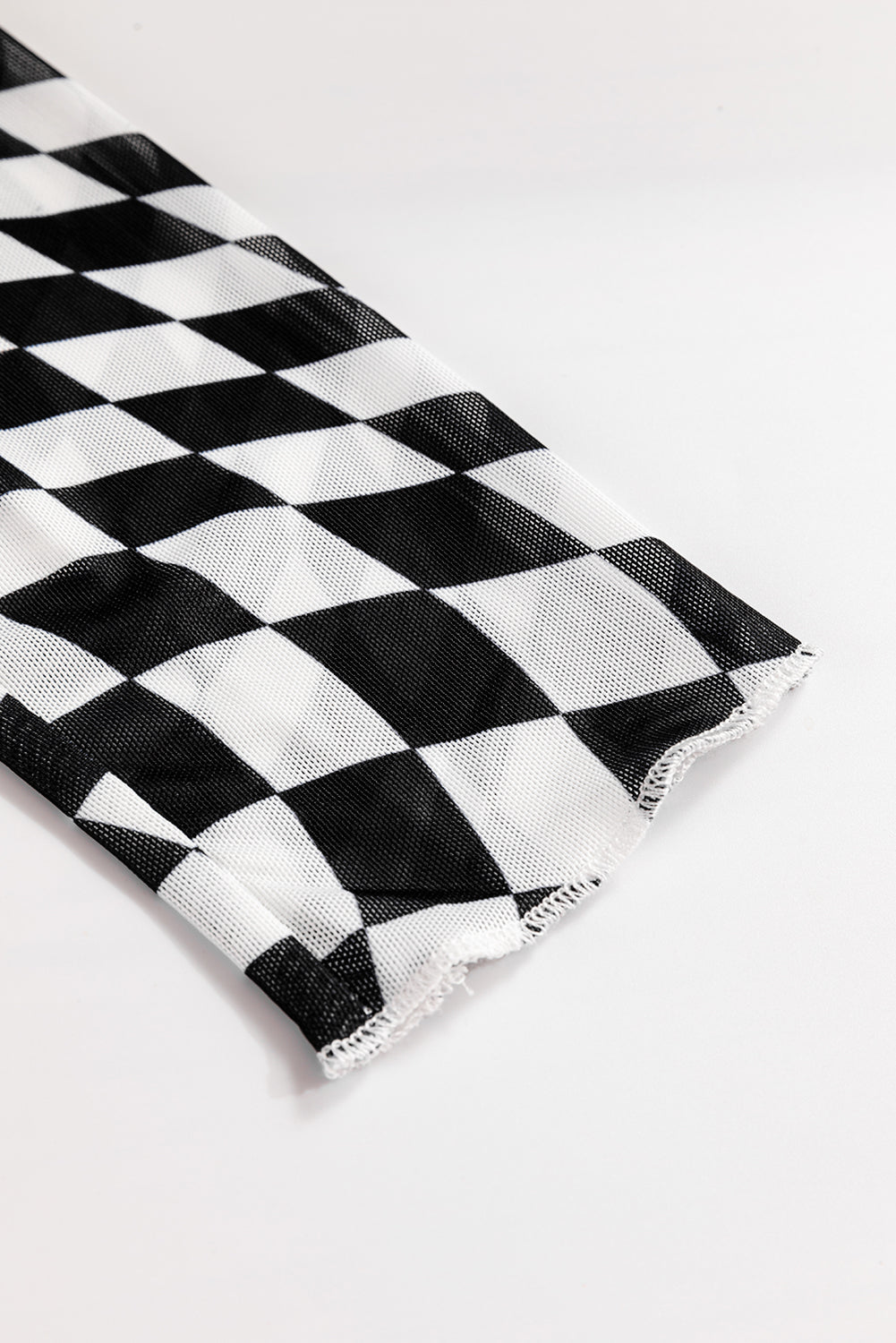 Checkered Mock Neck Long Sleeve Blouse - Ladyez