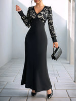 Lace V-Neck Long Sleeve Maxi Dress - Ladyez