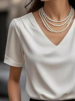 Elegant V-Neck Short Sleeve Ruched Top