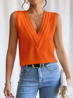 V-Neck Pleated Sleeveless Cami Tank Top - Ladyez