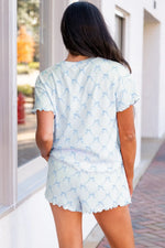 Printed Round Neck Top and Shorts Two-Piece Lounge Set - Ladyez