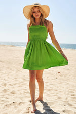 Davi & Dani Smocking Halter Neck Tie Open Back Mini Dress
