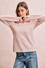 BiBi Textured Flower Knit Puff Shoulder Top