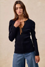 BiBi Ribbed Contrast Front Tied Top with Shrried
