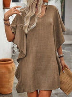 Flowy Sleeve V-Neck Casual Mini Dress
