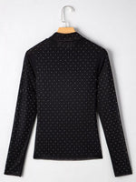 Rhinestone Embellished Mesh Long Sleeve Top
