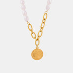 Coin pendant Pearl Titanium Steel Necklace