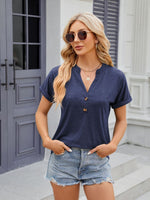 Florira Notched Short Sleeve T-Shirt - Ladyez