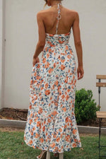 Floral Halter Neck Tiered Maxi Dress - Ladyez