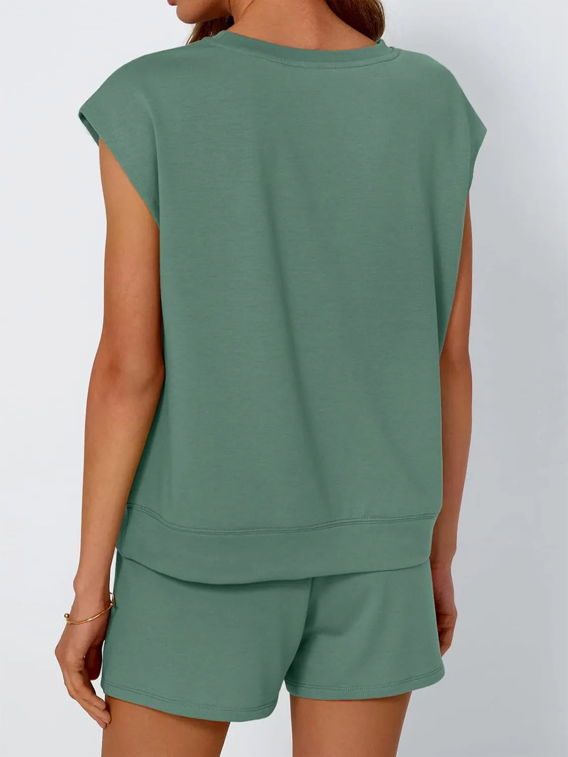 Round Neck Cap Sleeve Top and Shorts Set - Ladyez