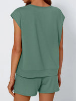 Round Neck Cap Sleeve Top and Shorts Set - Ladyez
