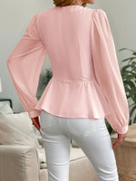 Flower Surplice Long Sleeve Blouse - Ladyez