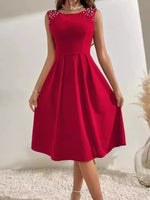 Pearl Detail Sleeveless Midi Dress