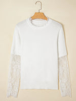 Lace Sleeve Patchwork Faux Two-piece Fuzzy Sweater