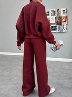 Baseball Collar Zip Up Top and Drawstring Paants Set