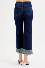RISEN Full Size Mid Rise Fit Crop Wide With Printed Cuff Jeans Plus Size - Ladyez