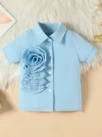 Children's Flower Decor Shirt & Pleated Skirt Set