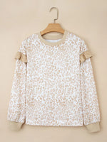 Leopard Ruffle Detail Ribbed Trim Round Neck Sweatshirt