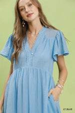 Umgee Textured Tiered Midi Dress with Side Pockets