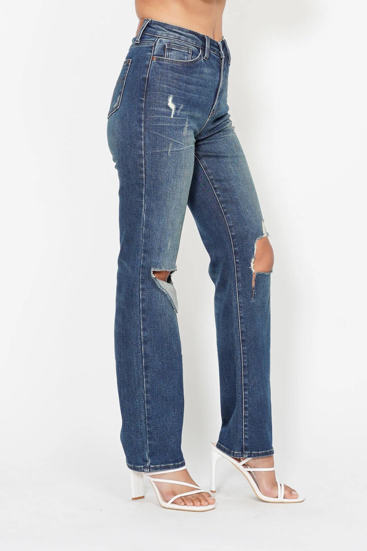 Judy Blue Full Size Hw Ripped Knee Dad Jeans Plus Size - Ladyez