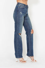 Judy Blue Full Size Hw Ripped Knee Dad Jeans Plus Size - Ladyez