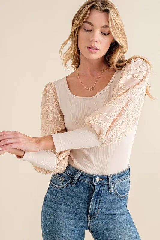 And The Why Textured Puff Sleeve Bodysuit - Ladyez