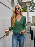 V-Neck Long Sleeve T-Shirt - Ladyez