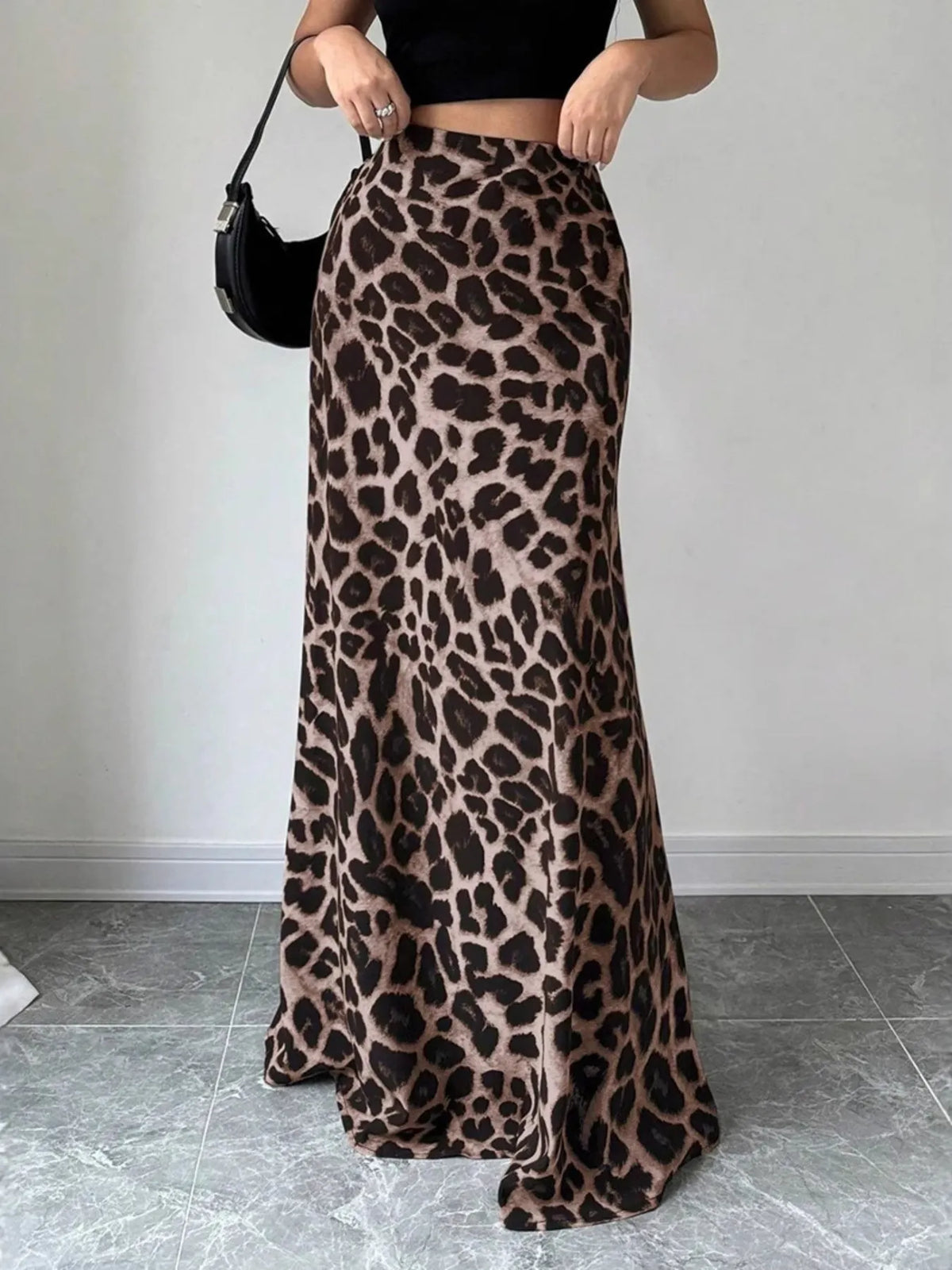 Leopard Print High-Waisted Maxi Skirt - Ladyez