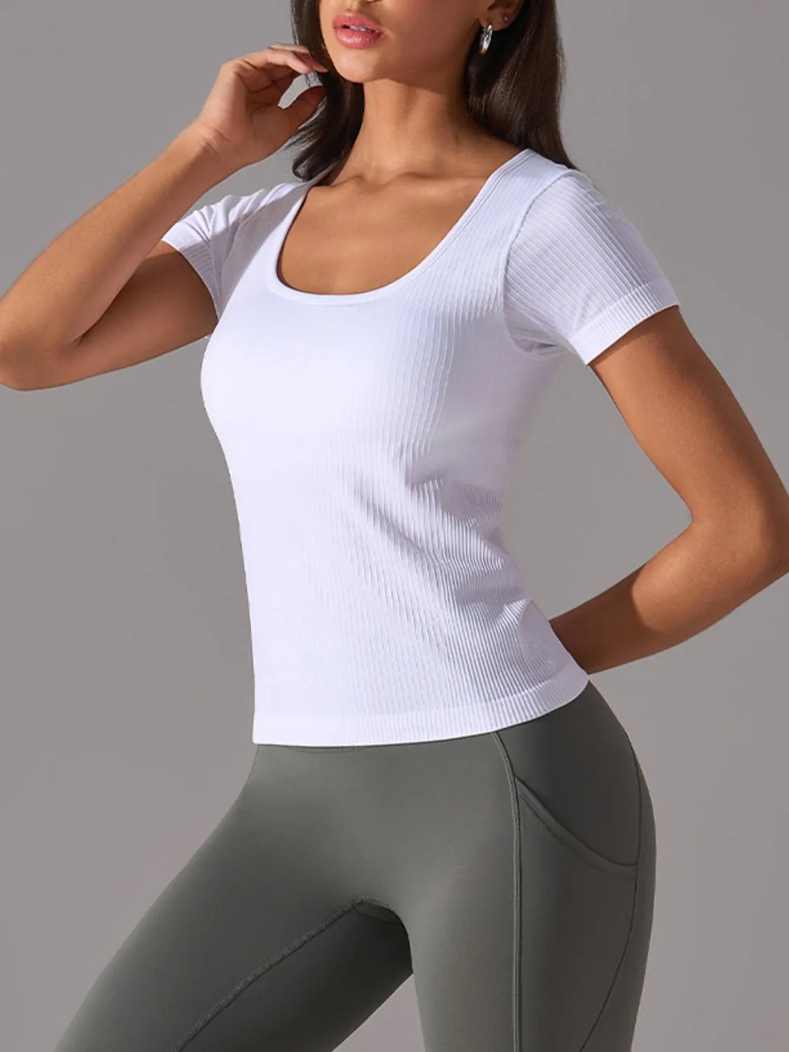 Square Neck Active T-Shirt with Detachable Chest Pads - Ladyez
