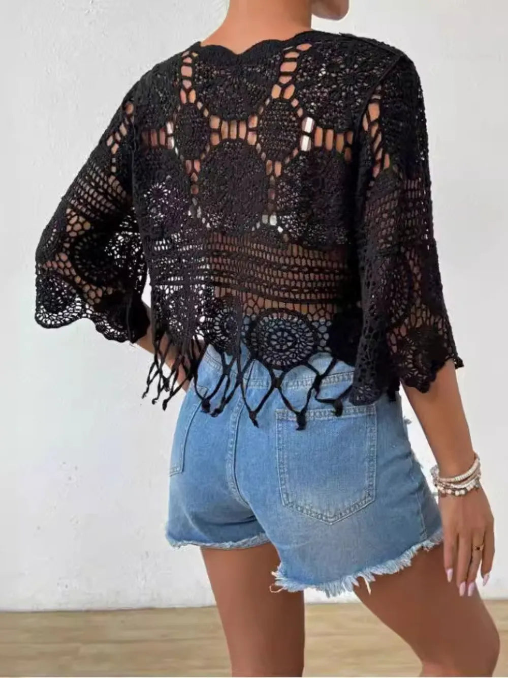 Openwork Round Neck Cover-Up - Ladyez