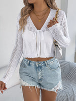 Openwork Tie Front Long Sleeve Cardigan