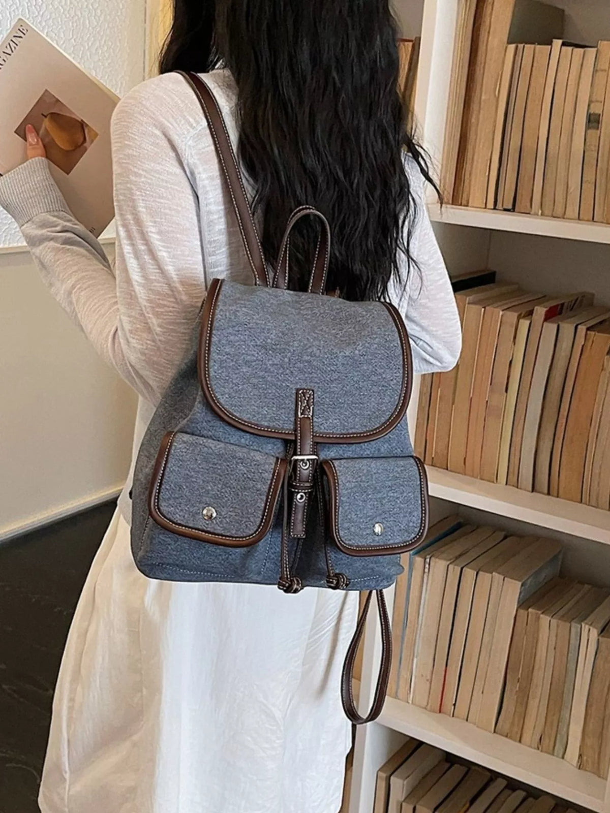 Casual Denim Flap Backpack Bag