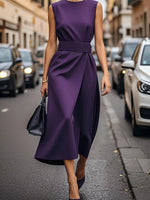 Round Neck Sleeveless Midi Dress - Ladyez