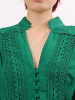 Lace Detail Notched Puff Sleeve Maxi Dress