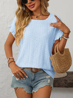 Mandy Eyelet Round Neck Short Sleeve Top - Ladyez
