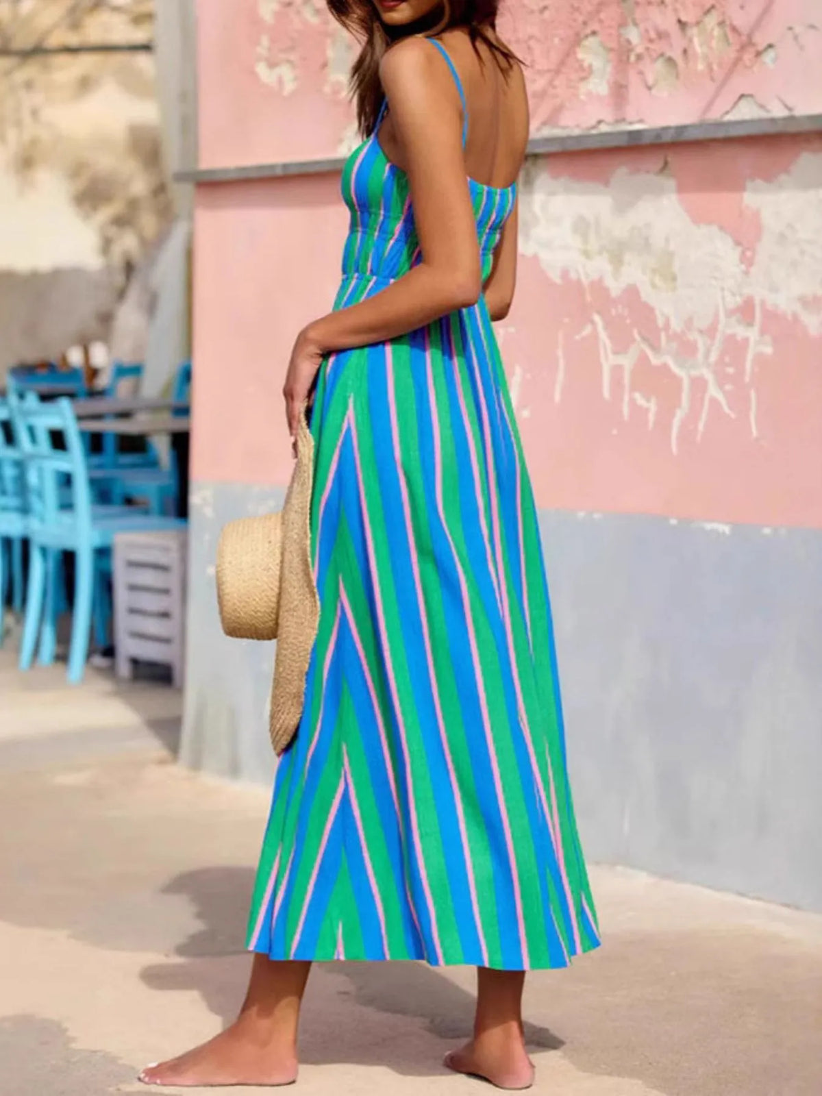 Striped Spaghetti Strap Summer Maxi Dress - Ladyez