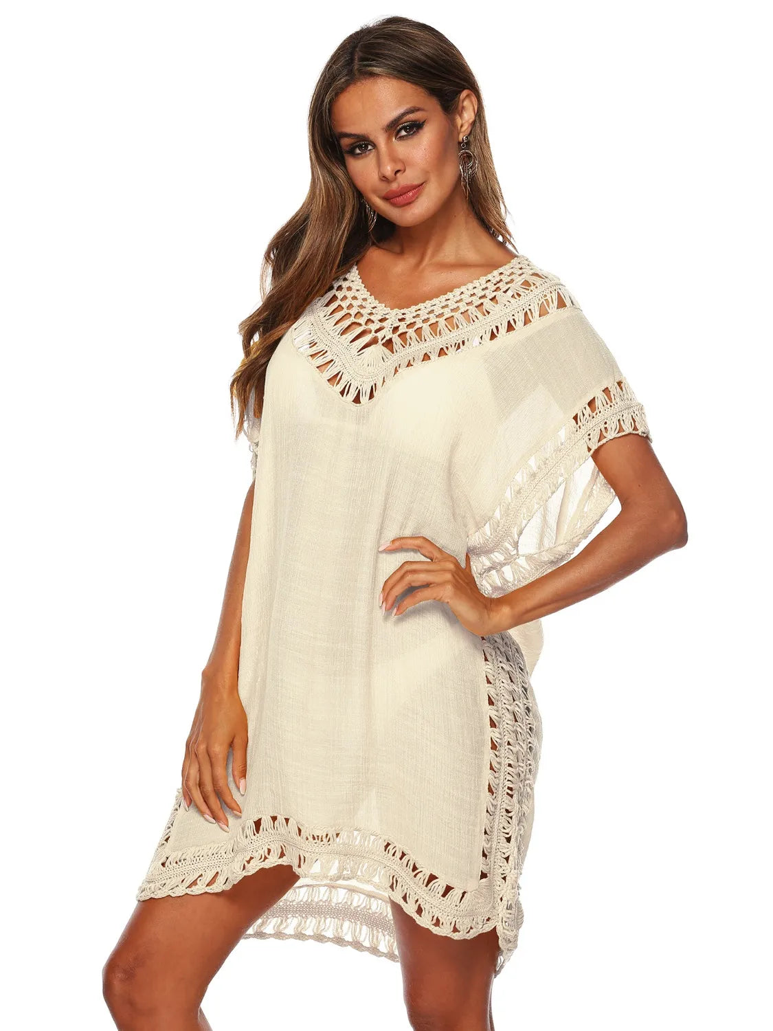Bohemian Crochet Trim Beach Cover Up Dress - Ladyez