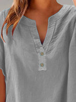 Full Size Notched Short Sleeve Blouse Plus Size
